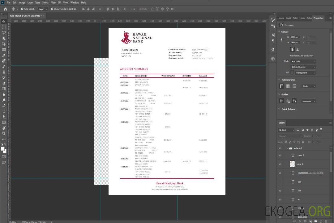 Modèle Word et PDF de relevé de la Banque nationale d'Hawaï à Hawaï template Modèle Word et PDF de relevé de la Banque nationale d'Hawaï à Hawaï template